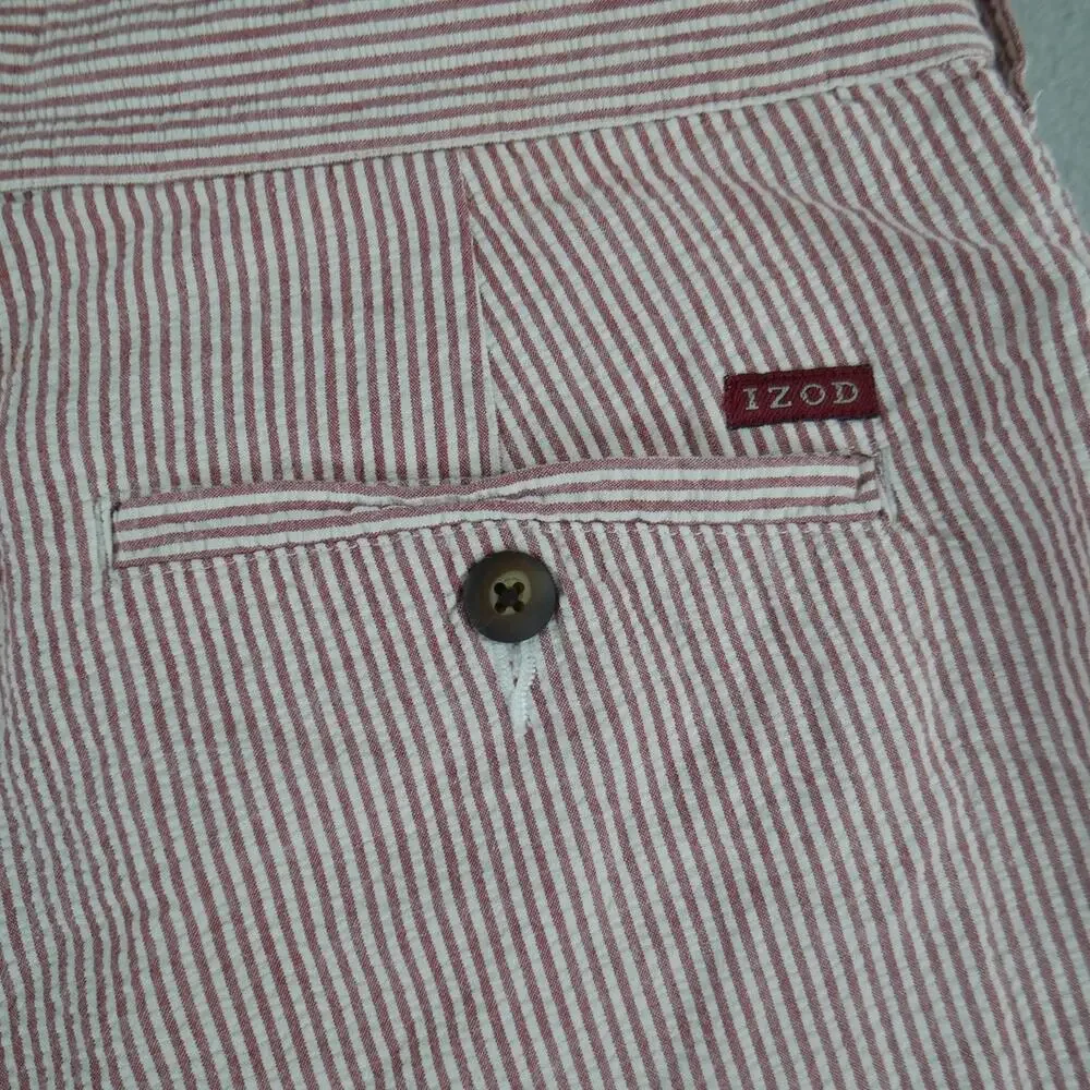 Izod Seersucker Shorts Men 38 Red White Preppy Old Money Coastal Vacation Resort